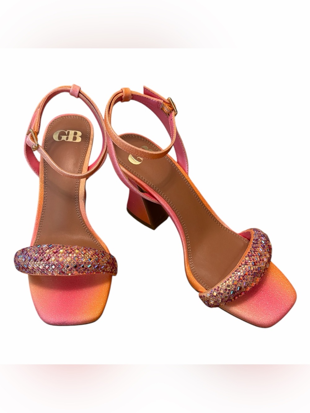 Barbiecore Ombre Rhinestone Block Heel Sandals Gianni Bini Razl Dazl 7.5 NWOB